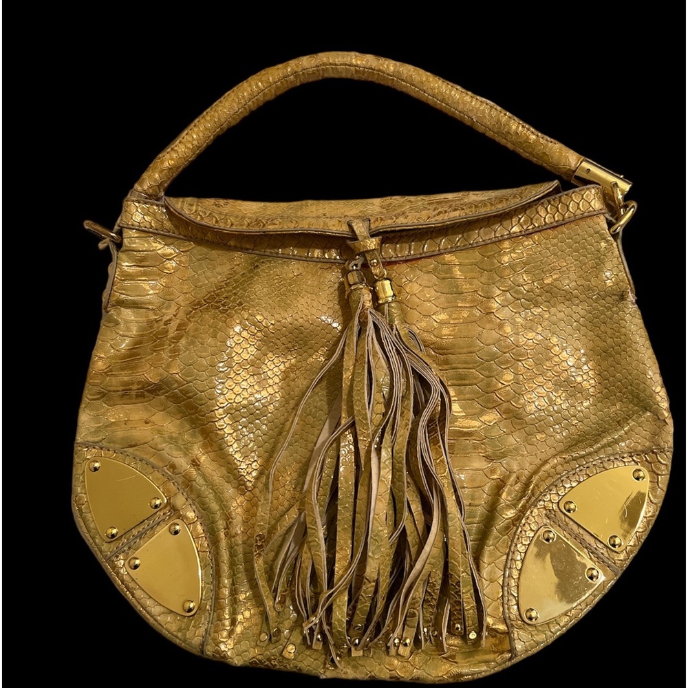 VIETA Gold Crocodile bag with gold metal trimmings & two tassels. Very roomy👌💝